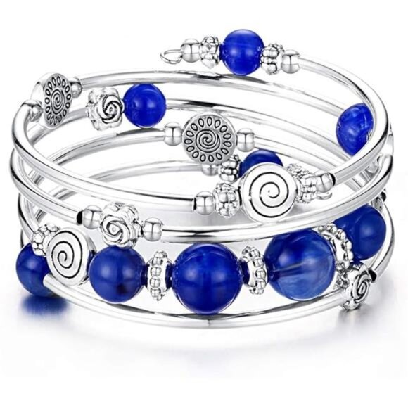 Wrap Bangle Rose Bead Bracelet - Beaded Bracelet - Picture 5 of 5